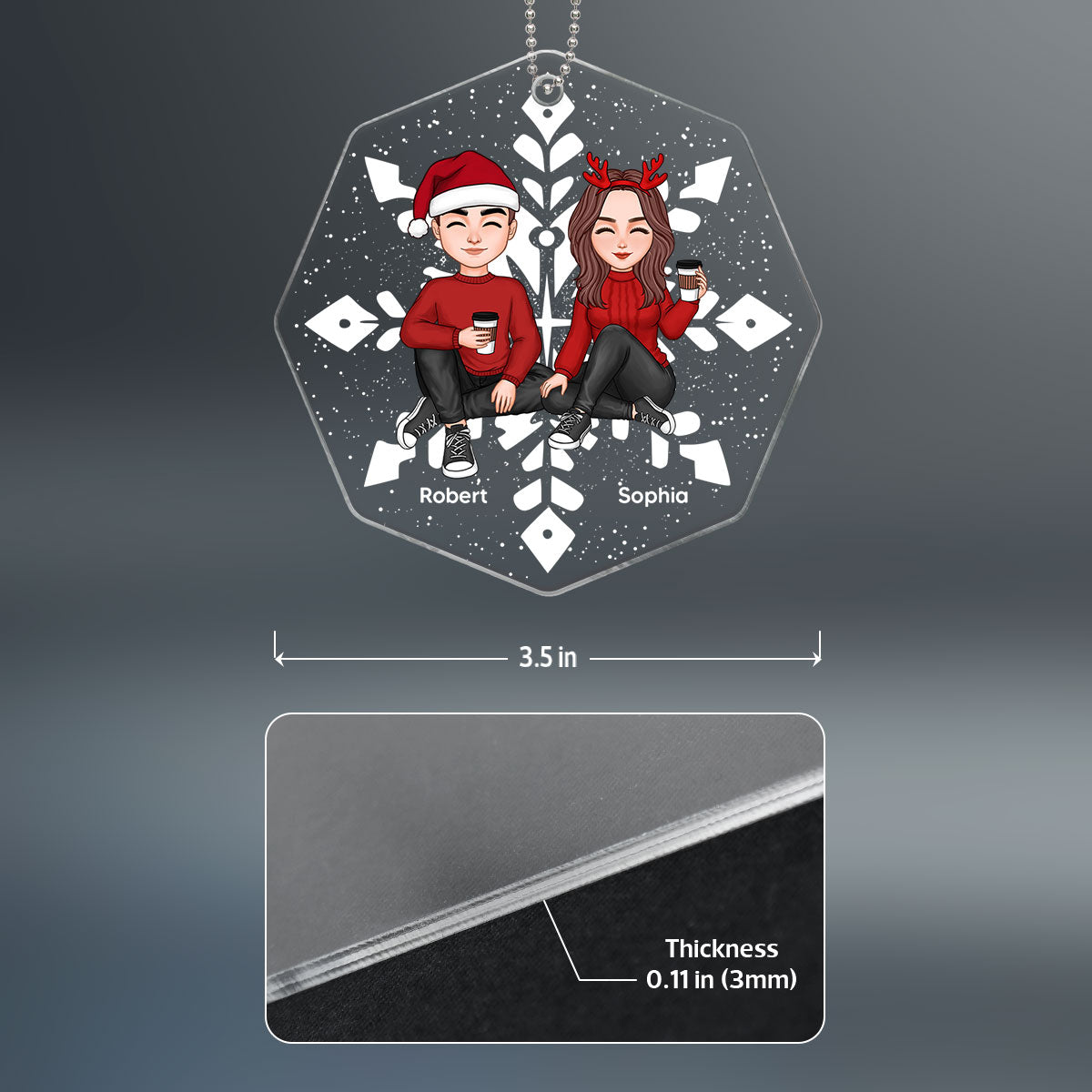 Couple Sitting Christmas Snowflake Shaped Personalized Acrylic Ornament
