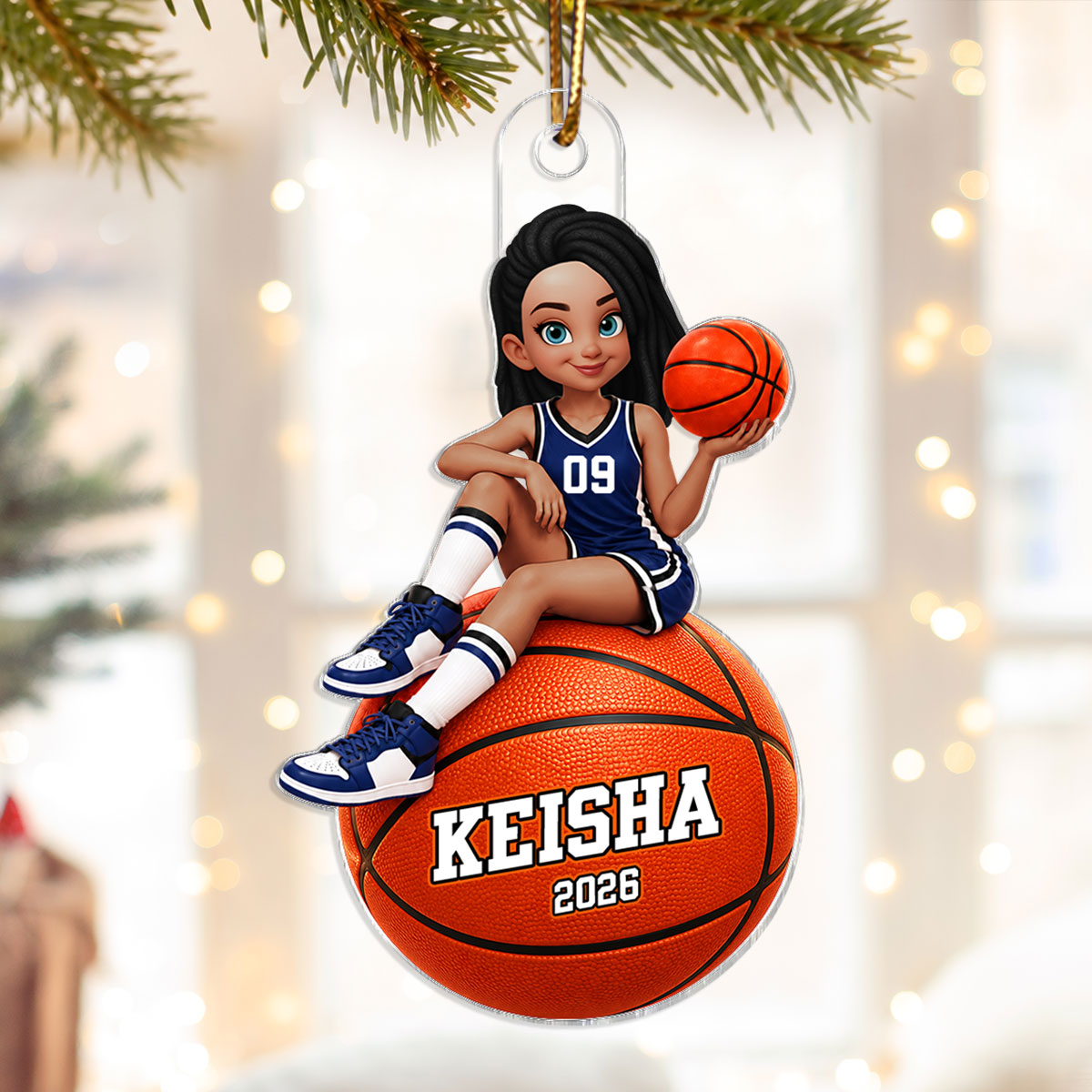 Proud Basketball Player Slay Girl - Personalized Acrylic Ornament - Christmas Gift For Basketball Players, Granddaughter, Daughter
