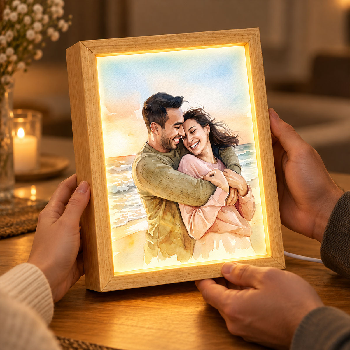 Custom Couple Photo Art - Personalized Mirror Light Box - Heartfelt Christmas Gift for Her, for Him, Anniversary Gift for Couple