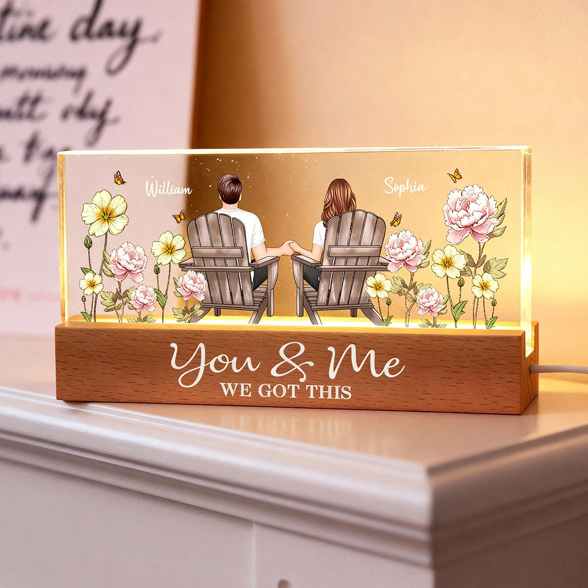 Eternal Love Couple Custom Birth Month Flower - Personalized Acrylic Block LED Night Light - Heartfelt Gift For Couple, For Him, For Her, Boyfriend, Girlfriend, Husband, Wife