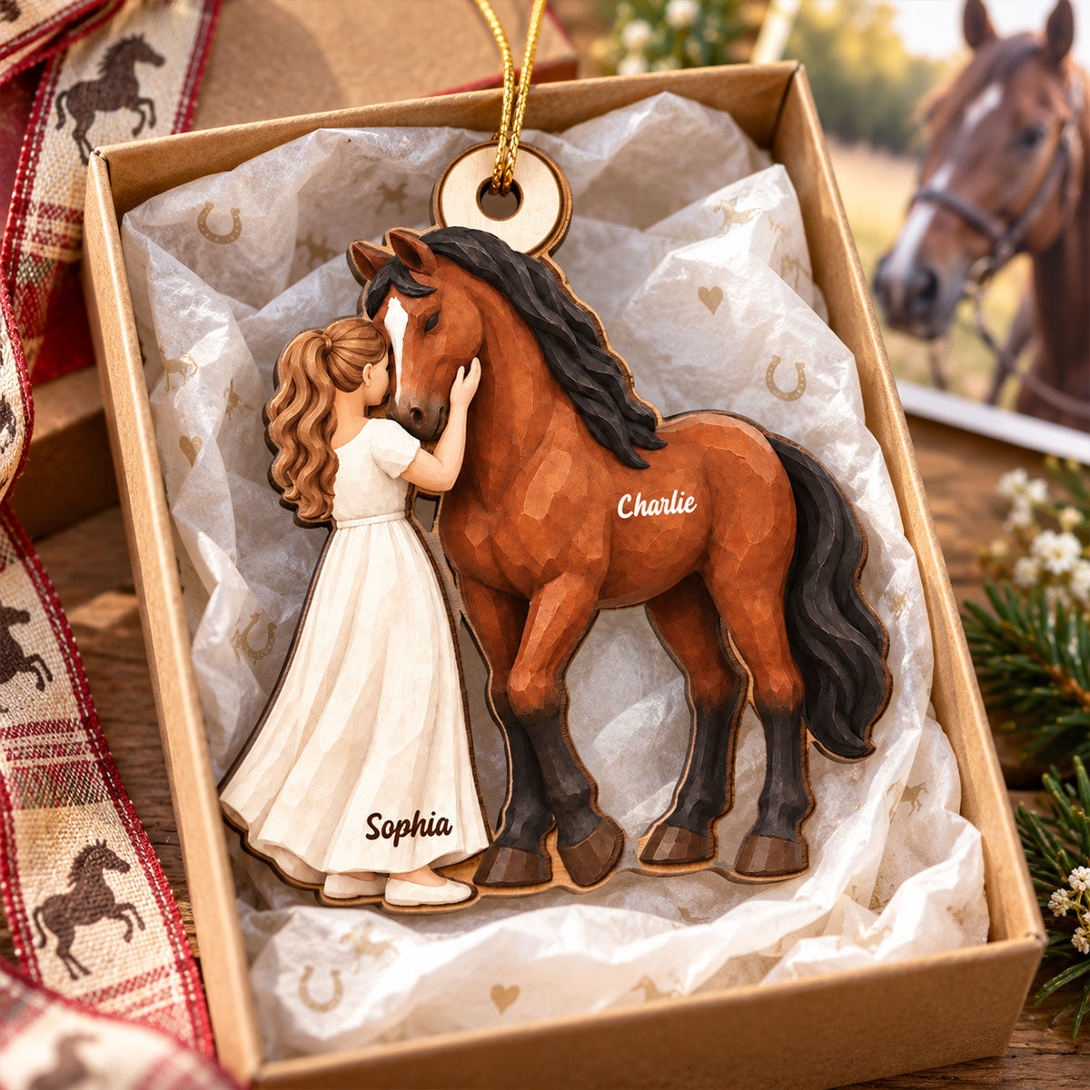 Girl Loves Her Horse 2D Flat - Personalized Wooden Ornament - Christmas Keepsake Gift For Horse Lover