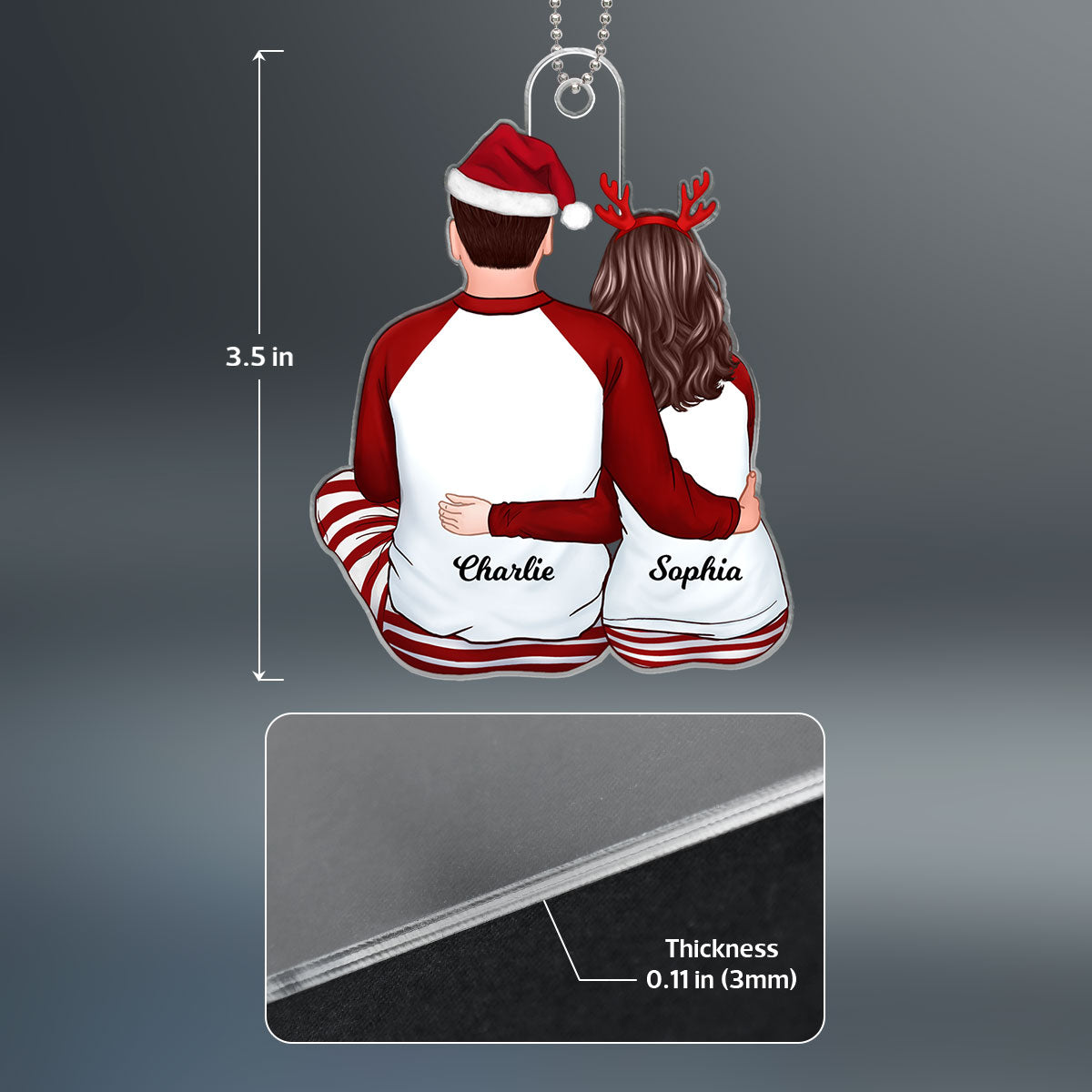 Back View Couple Hugging Sitting Christmas Gift For Him For Her Personalized Acrylic Ornament