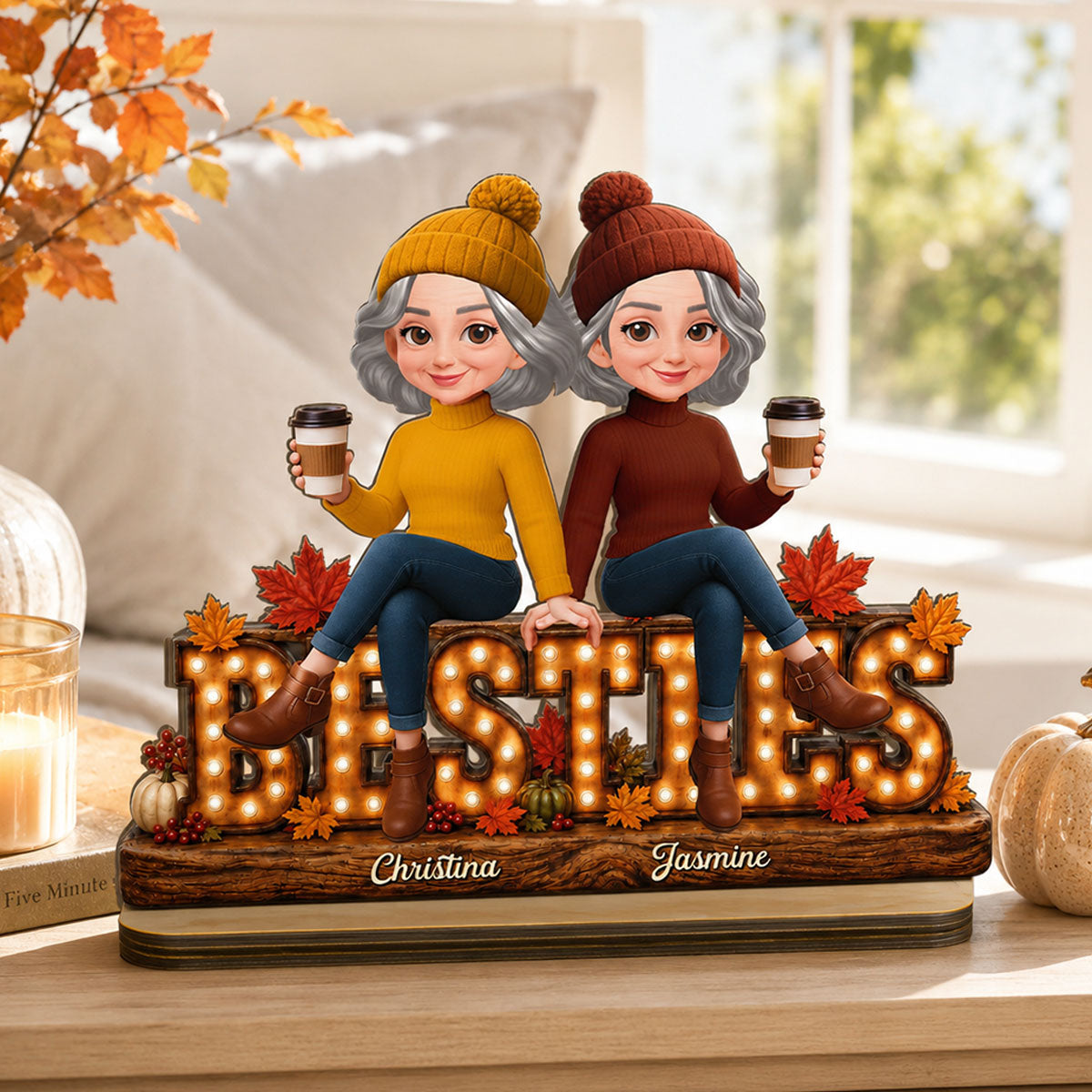 Cozy Vibe Fall Season Besties Forever - Personalized 2-Layered Wooden Plaque - Fall Gift For Best Friends