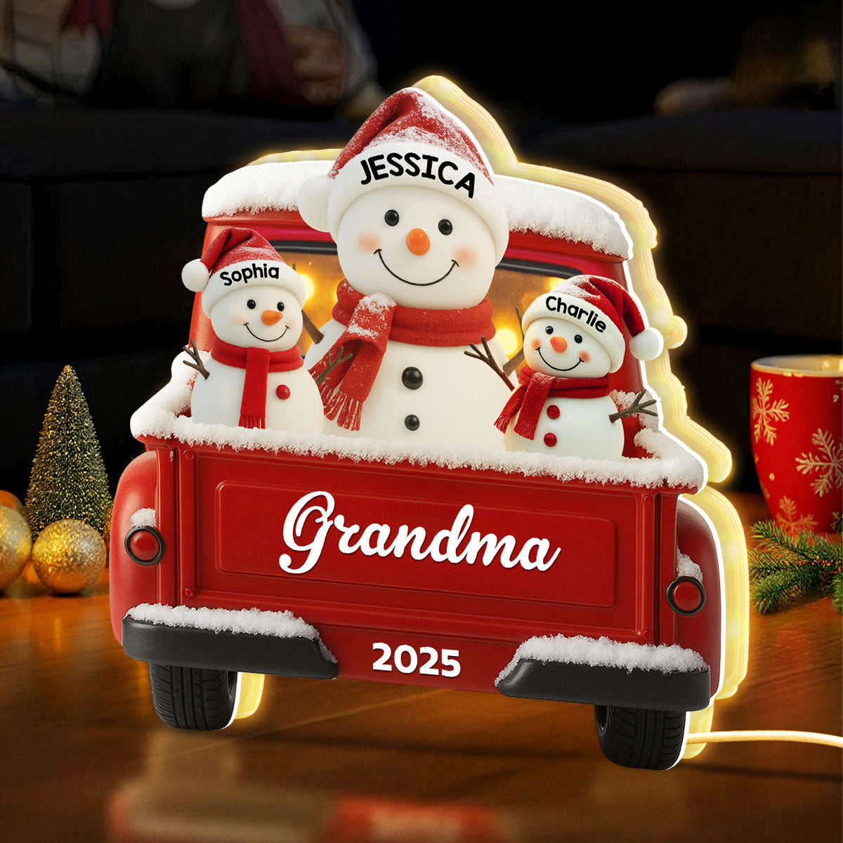 Snowman Grandma Grandkids Red Truck - Personalized Light Box