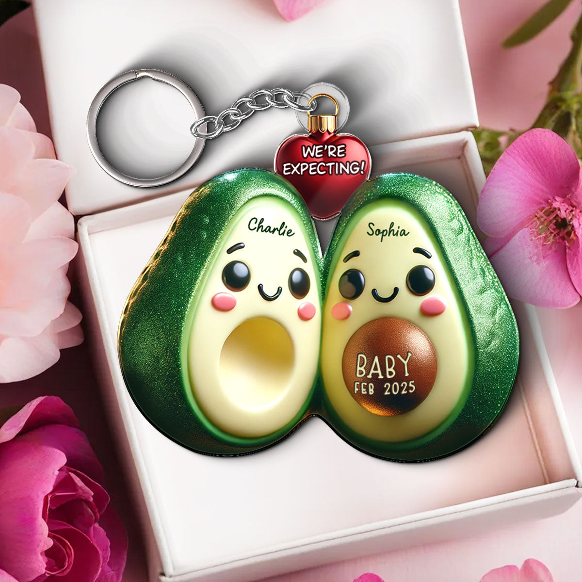 Avocado Couple Expecting Parents Pregnancy Announcement Keepsake Personalized Acrylic Keychain