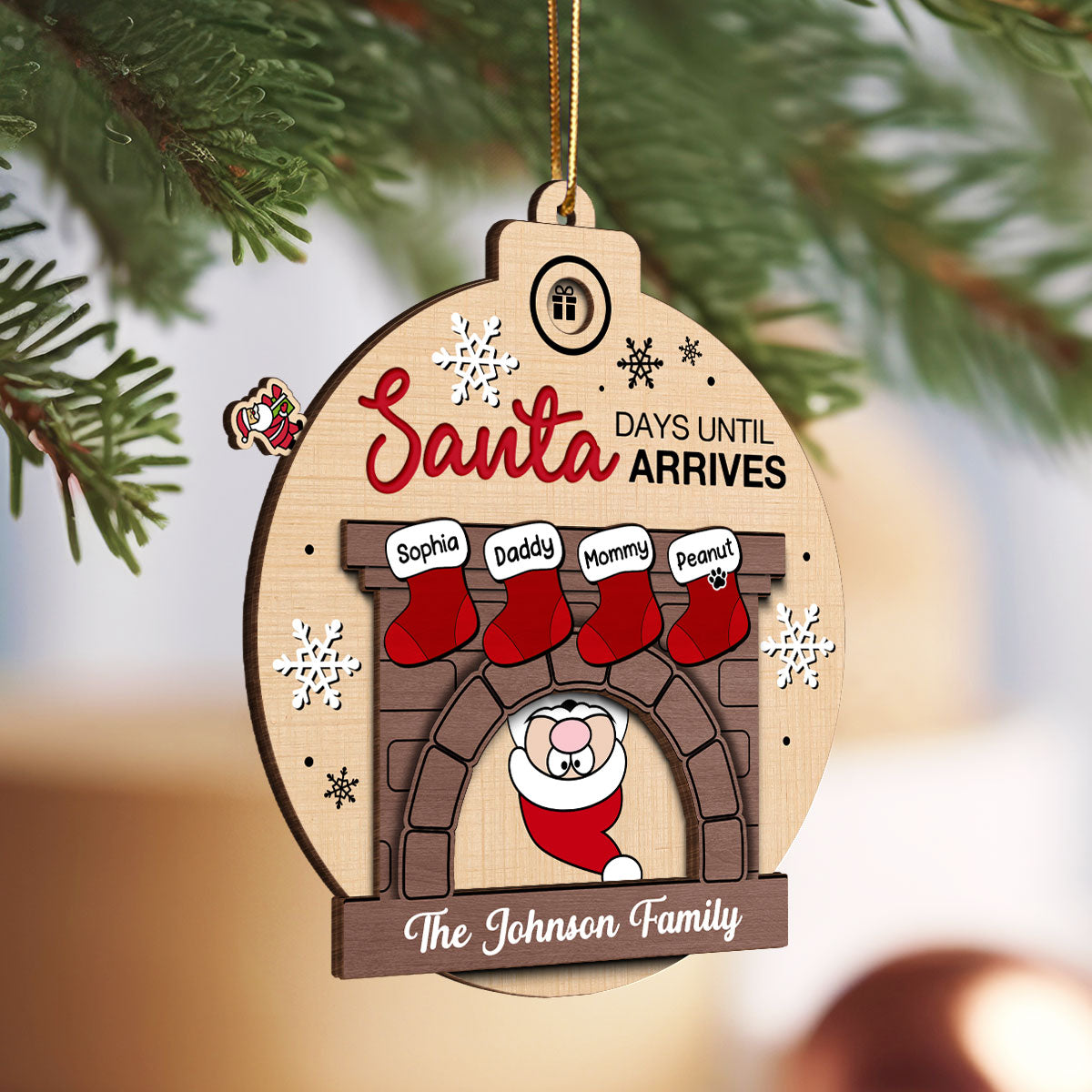 Days Till Santa Arrives Family Christmas Stockings Fireplace Personalized Countdown Ornament