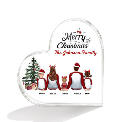 Christmas Pajamas Family Personalized Acrylic Heart Plaque