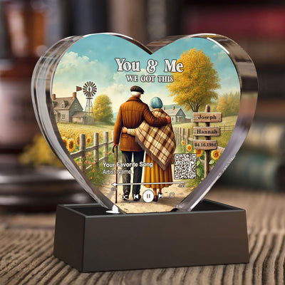 Couple Growing Old Together Favorite Song Scannable QR Code Personalized Premium Crystal Heart LED, Free Shipping Included