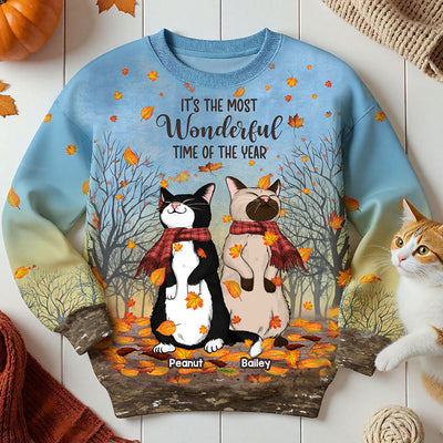 It's Fall Y'all Hello Fall Cute Standing Cats In Fall Season Theme Personalized Sweatshirt, Purrfect Gift for Cat Lover