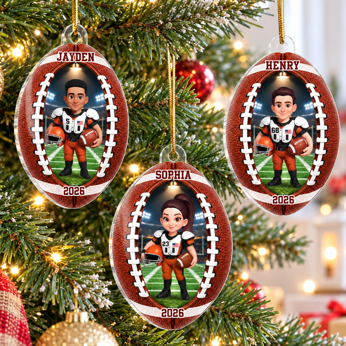 Football Boy Girl Design - Personalized Acrylic Ornament - Christmas Gift For Daughter, Son, Grandkids