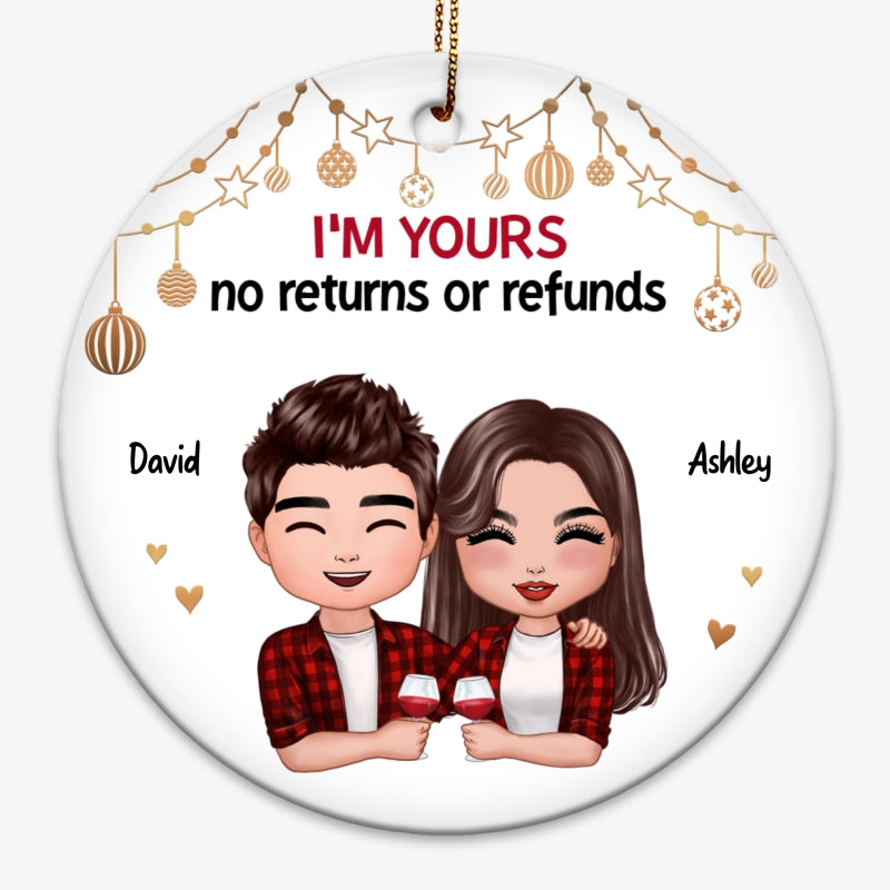 Doll Couple Hugging Holding Drinks Christmas Personalized Circle Ornament