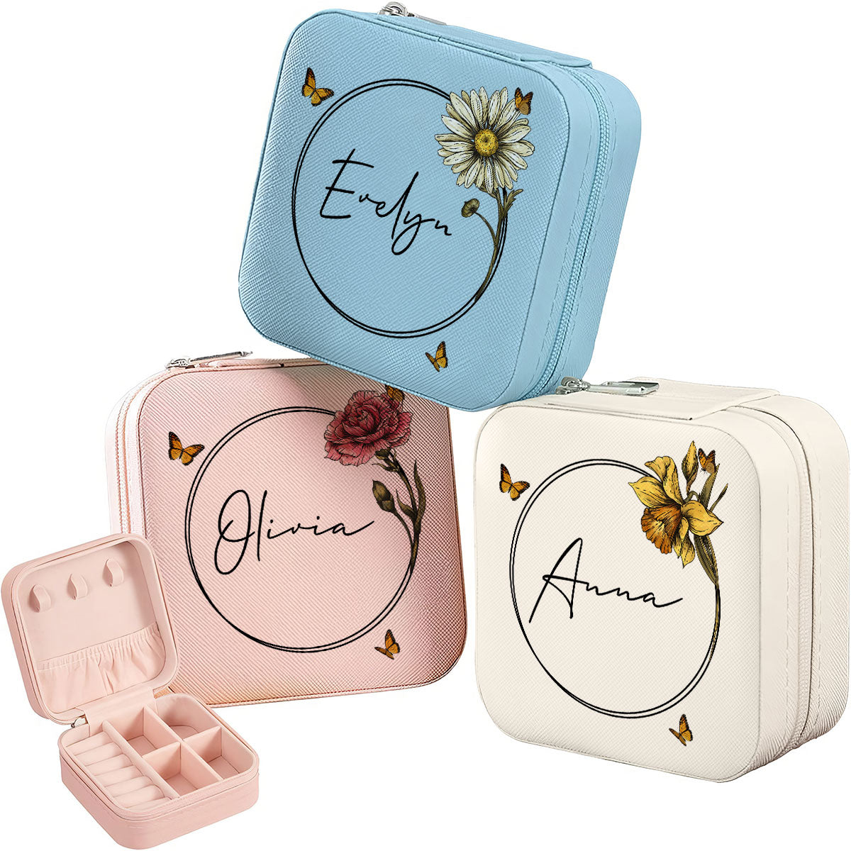 Birth Month Flower Custom Name Personalized Jewelry Box, Gift for Her, Gift For Friends, Mother's Day Birthday Gift