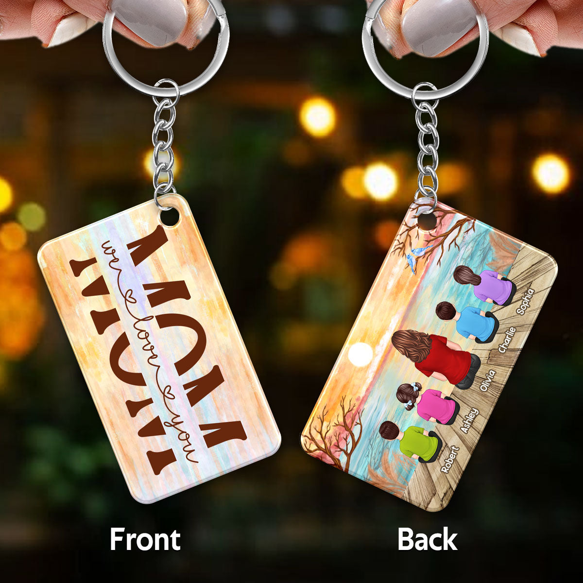 Lake View Best Mom Ever Back View Woman Sitting With Kids Dogs Cats Personalized Acrylic Keychain