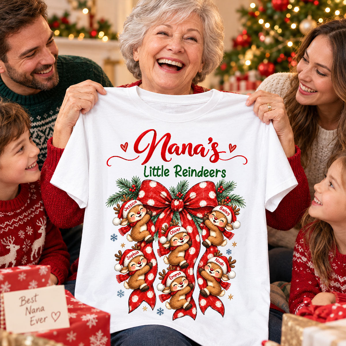 Grandma's Reindeer Christmas Bow - Personalized Shirt - Christmas Gift for Grandma, Trendy Cozy Sweatshirt for Grandma