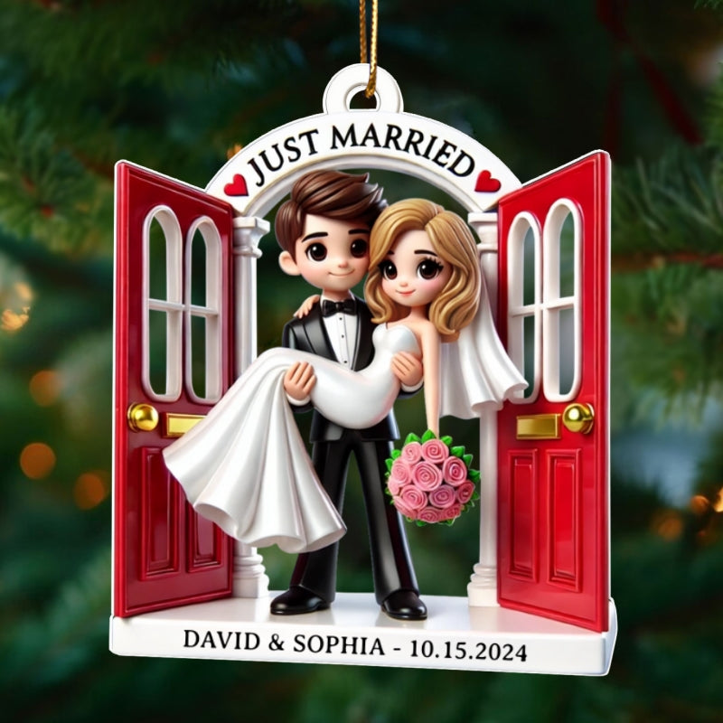 First Christmas Married Ornament 2025, Wedding Couple Threshold 3D Effect Acrylic Ornament, MR. & MRS. Gift