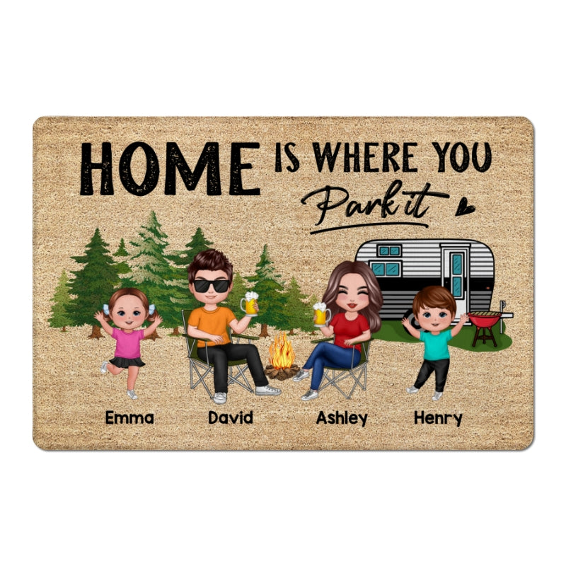 Whole Family Doll Couple Dad Mom Kids Dogs Cats Camping Personalized Doormat