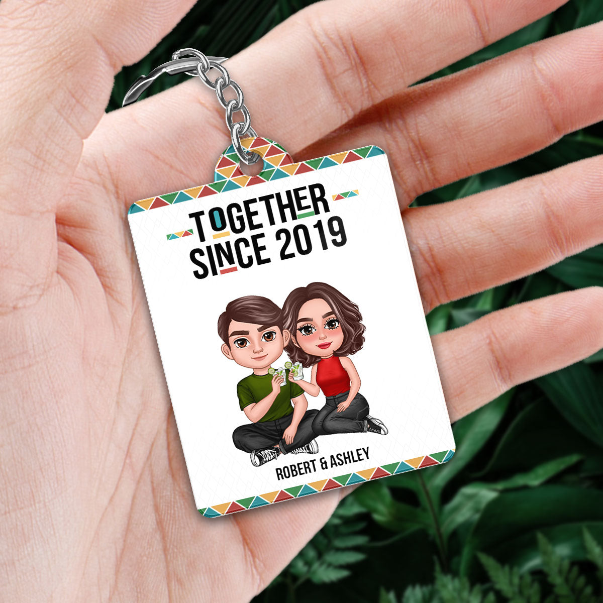 Doll Couple Favorite Song QR Code Colorful Pattern Personalized Acrylic Keychain