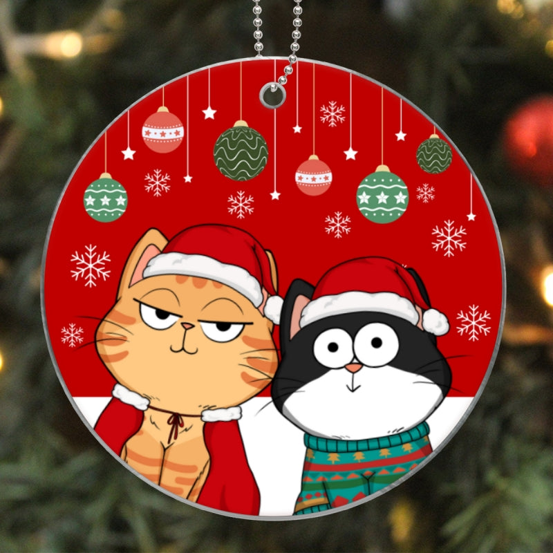 Christmas Funny Cats Expression Red Background Personalized Acrylic Ornament