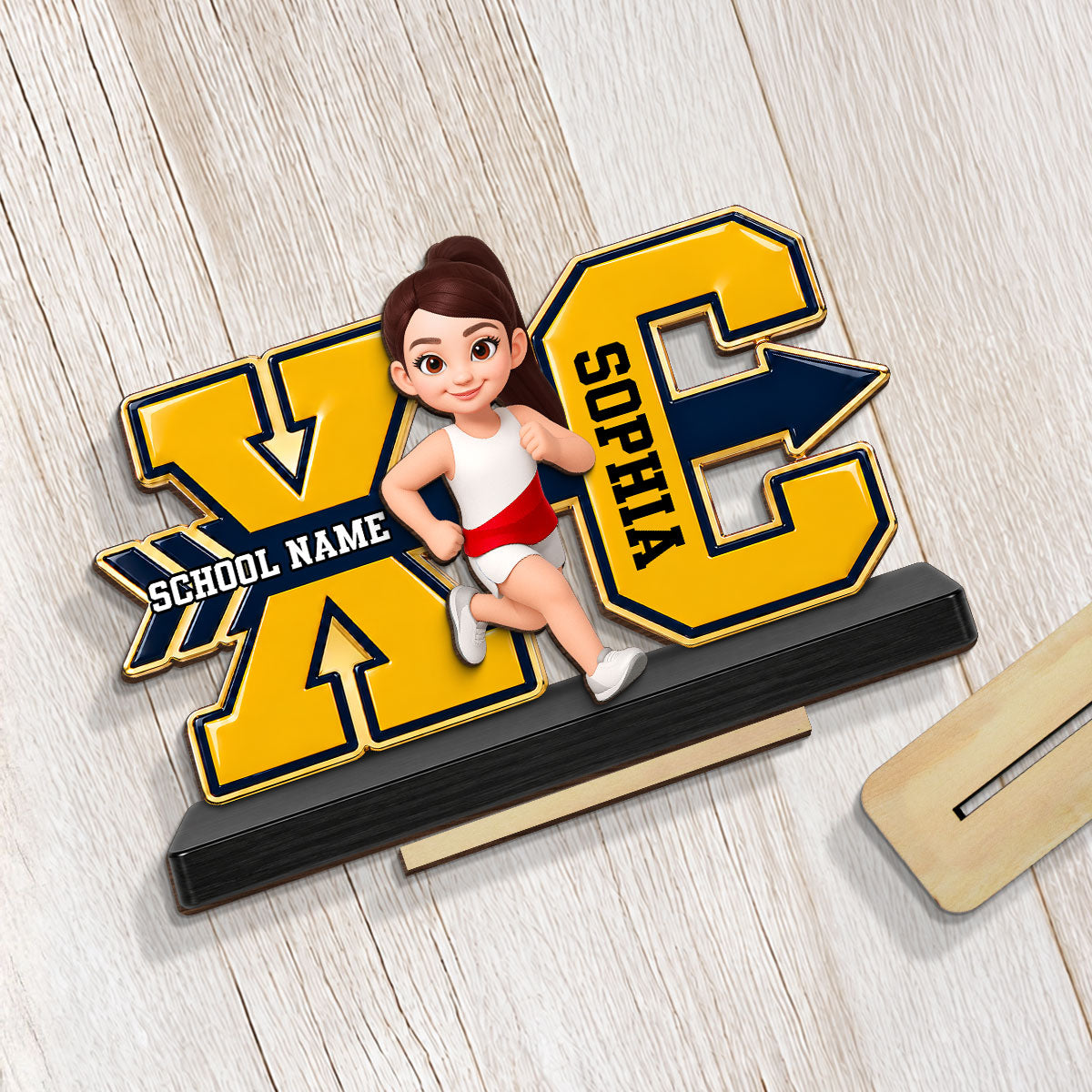 Cross Country For Boy Girl - Personalized 2-Layered Wooden Plaque - High school Runner Keepsake, Custom Running Christmas Gift For Runner Granddaughter, Grandson, Daughter, Son