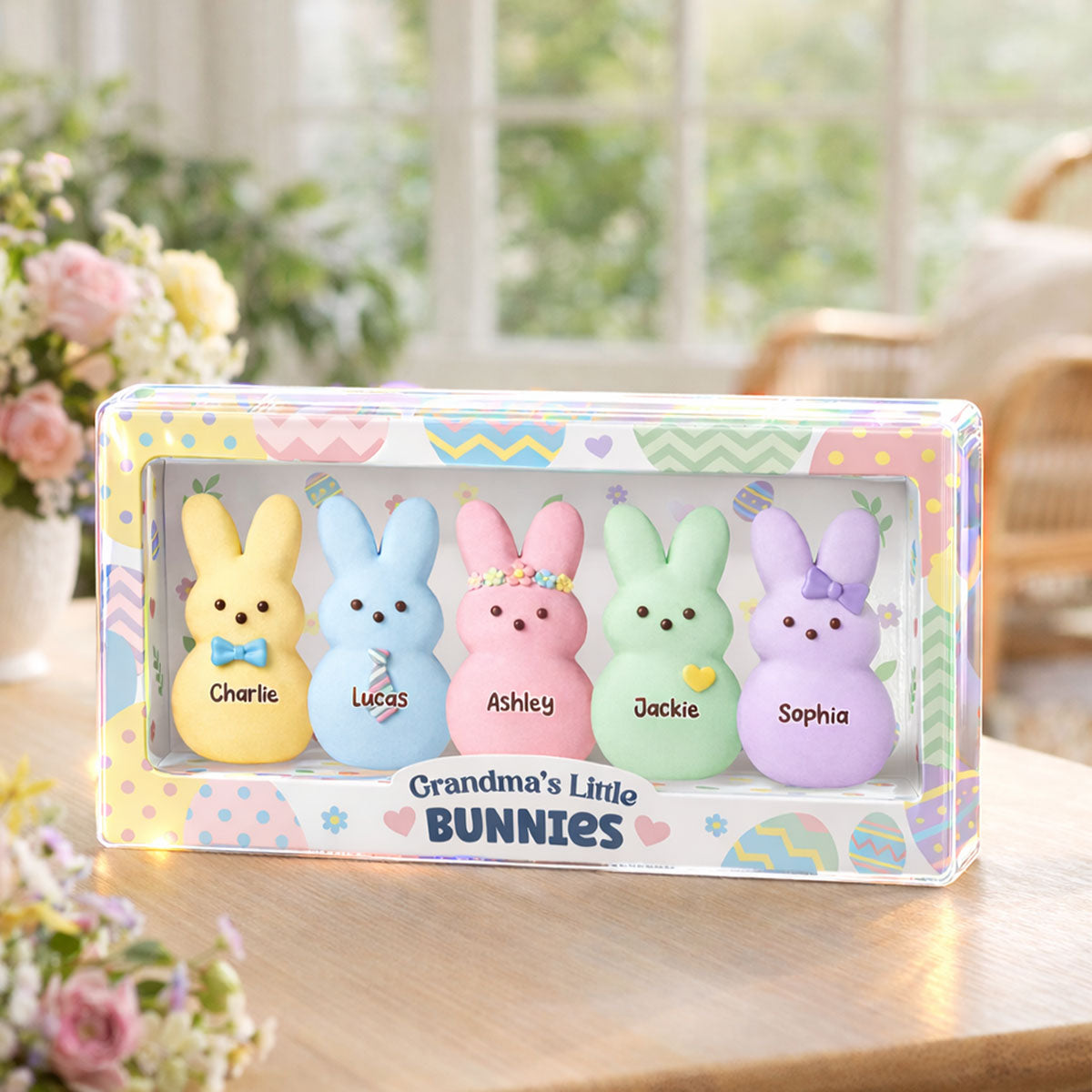Grandma's Little Bunnies Custom Grandkids Names - Personalized Acrylic Block Plaque - Easter Decor Gift for Grandma, Mom