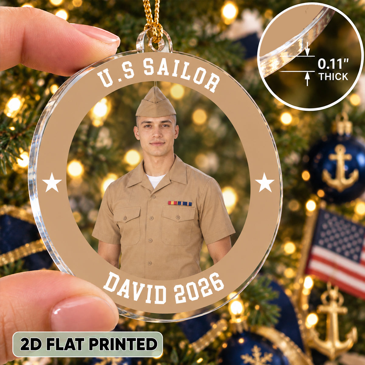 Custom Photo Navy Uniform – Personalized Acrylic Ornament – Proud Navy Mom Dad Keepsake, Christmas Gift for Military Family