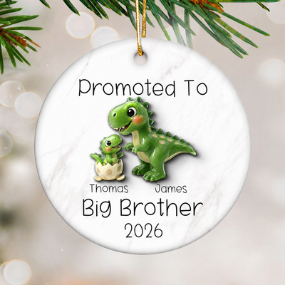 Promoted To Big Brother Big Sister 3D Effect Cute Dinosaurs - Personalized Ceramic Ornament - Proud New Big Sibling Gift
