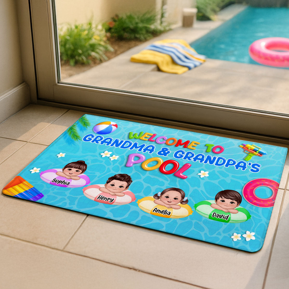 Welcome To Grandpa Grandma Grandparents Summer Pool Personalized Doormat| Summer Decoration