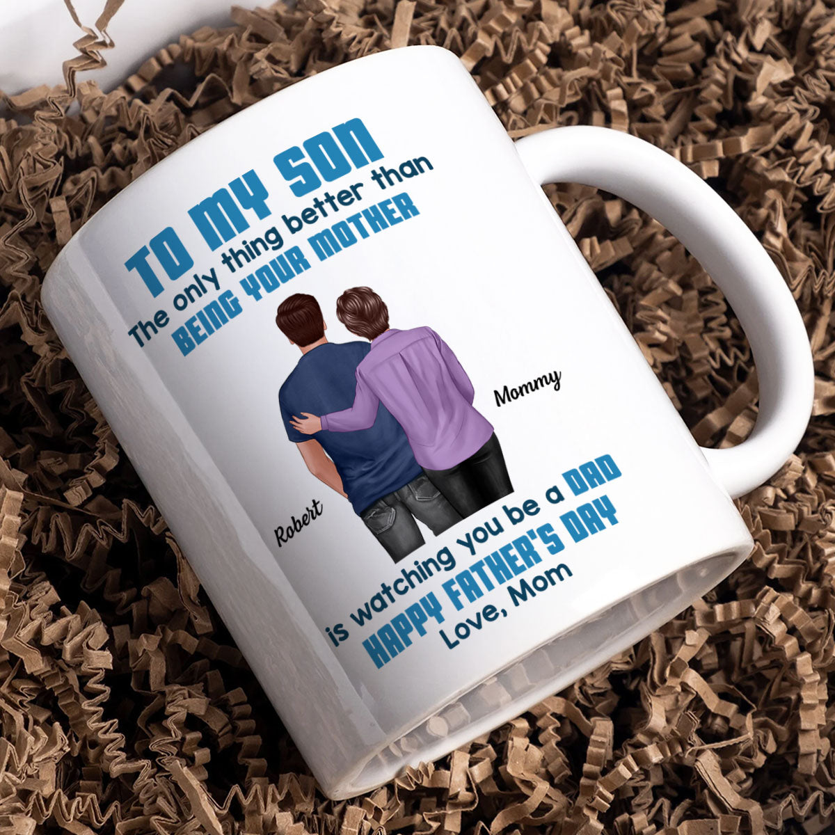 To My Son From Mom Dad Blue Tone Personalized Mug| Heartfelt Father's Day Gift For Son