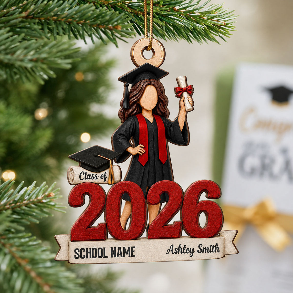 Class of 2026 Graduate Senior 2D Flat – Personalized Wooden Ornament – Graduation Gift