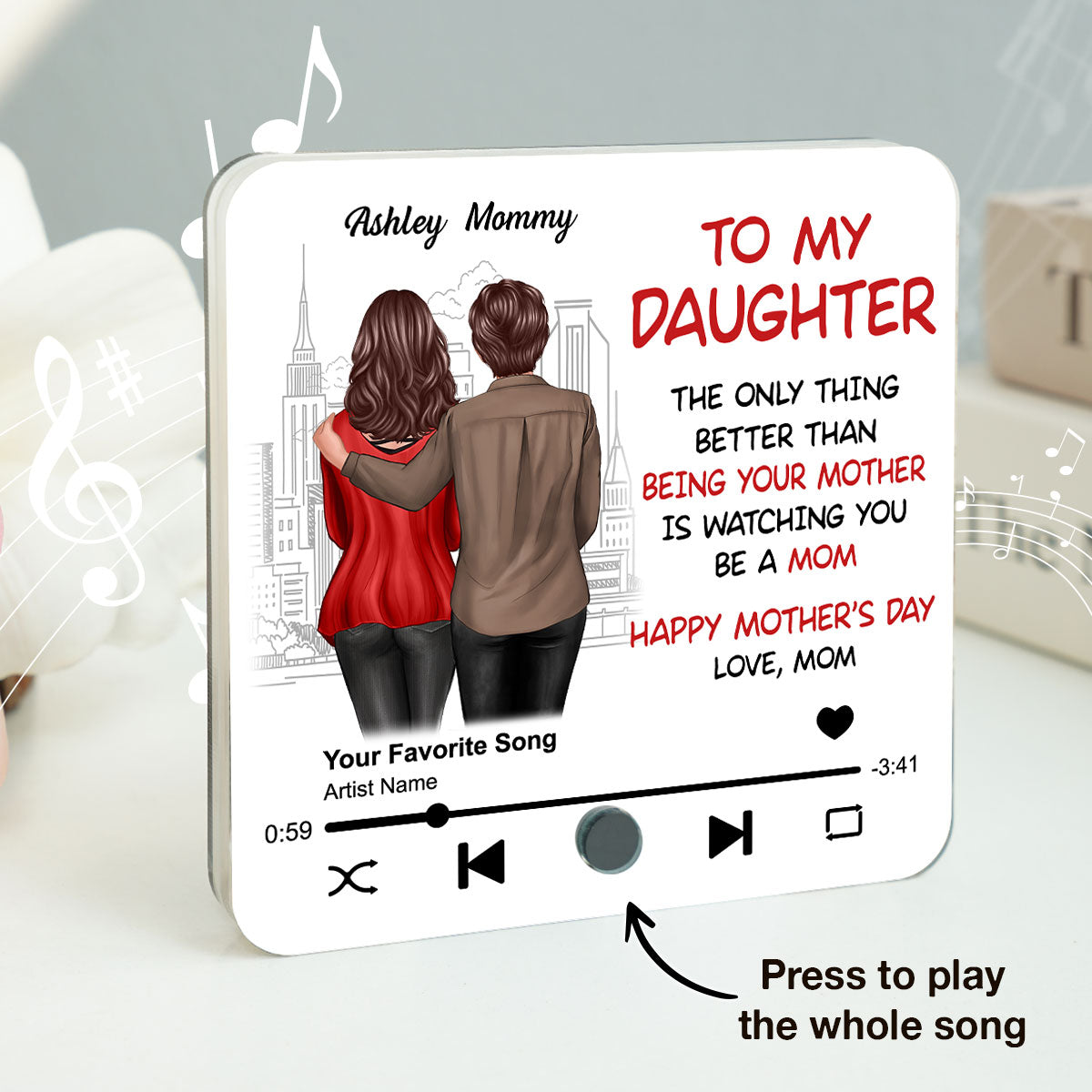 To My Daughter Standing Back View Personalized Music Fridge Magnet, Gift For Daughter From Mom