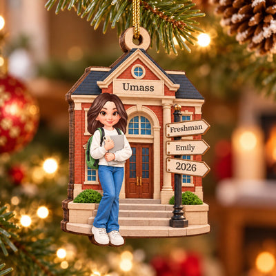 1st Year Of College 2D Flat - Personalized Wooden Ornament - Christmas Gift for Freshman