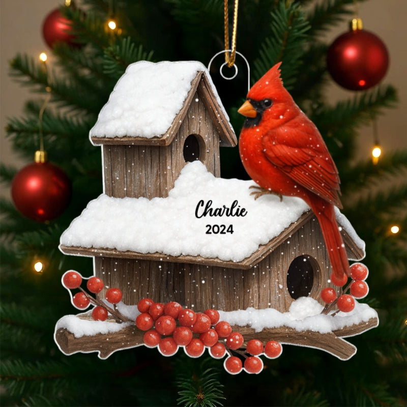 3D Effect Cardinals Bird House Personalized Acrylic Ornament, Heartwarming Memorial Sympathy Gift