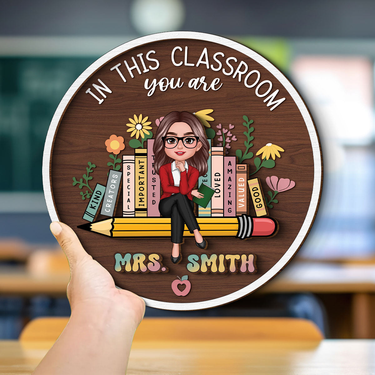 Personalized Teacher 2 Layer Door Hanger, Teacher Appreciation Gifts, Custom Name Sign Plate for Desk, Teacher Welcome Sign