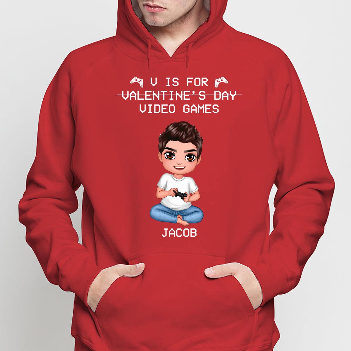 V Is For Video Games Doll Boy Man Valentine‘s Day Personalized Shirt