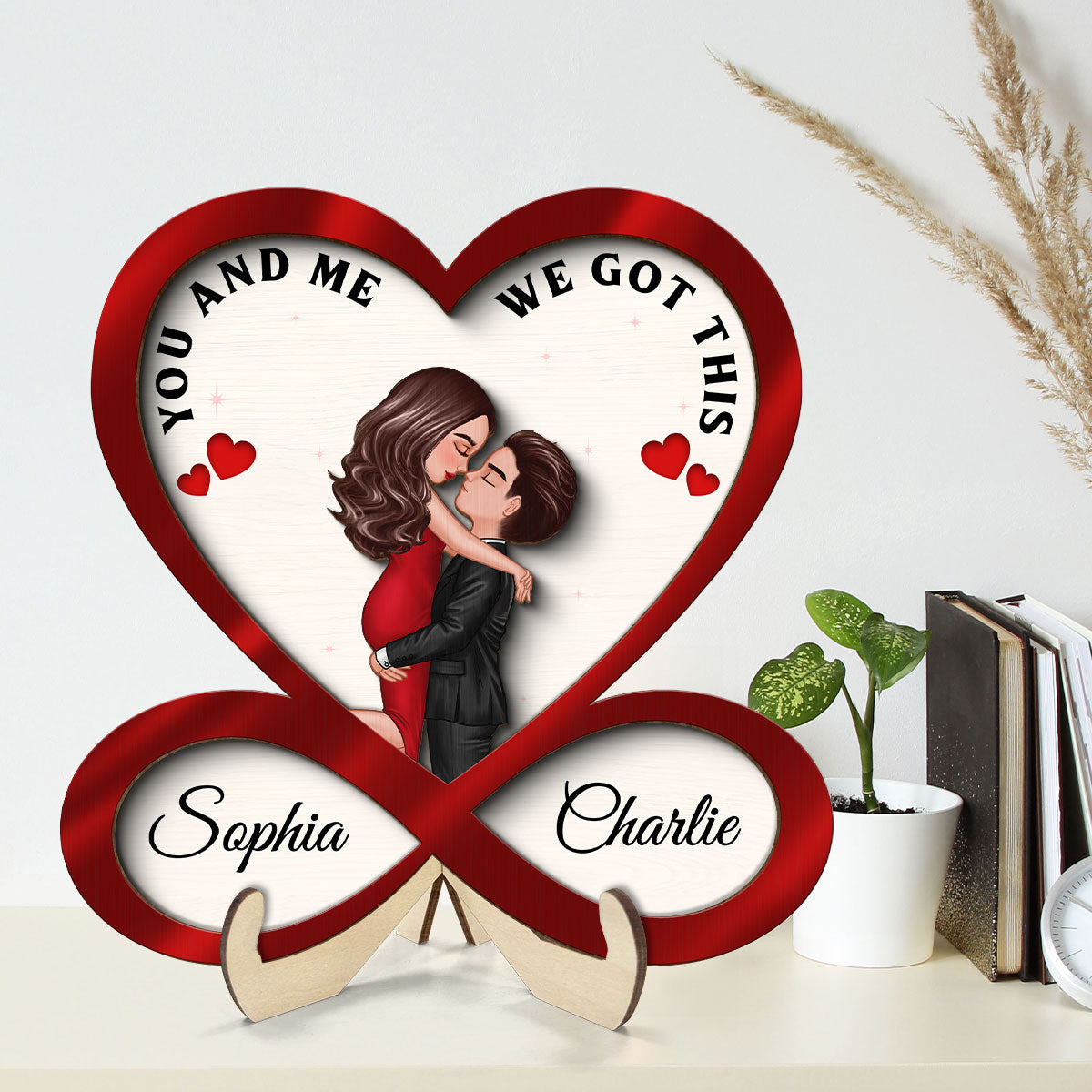Infinity Heart Couple Hugging Kissing Anniversary Gift For Him Gift For Her Personalized 2-Layer Wooden Plaque