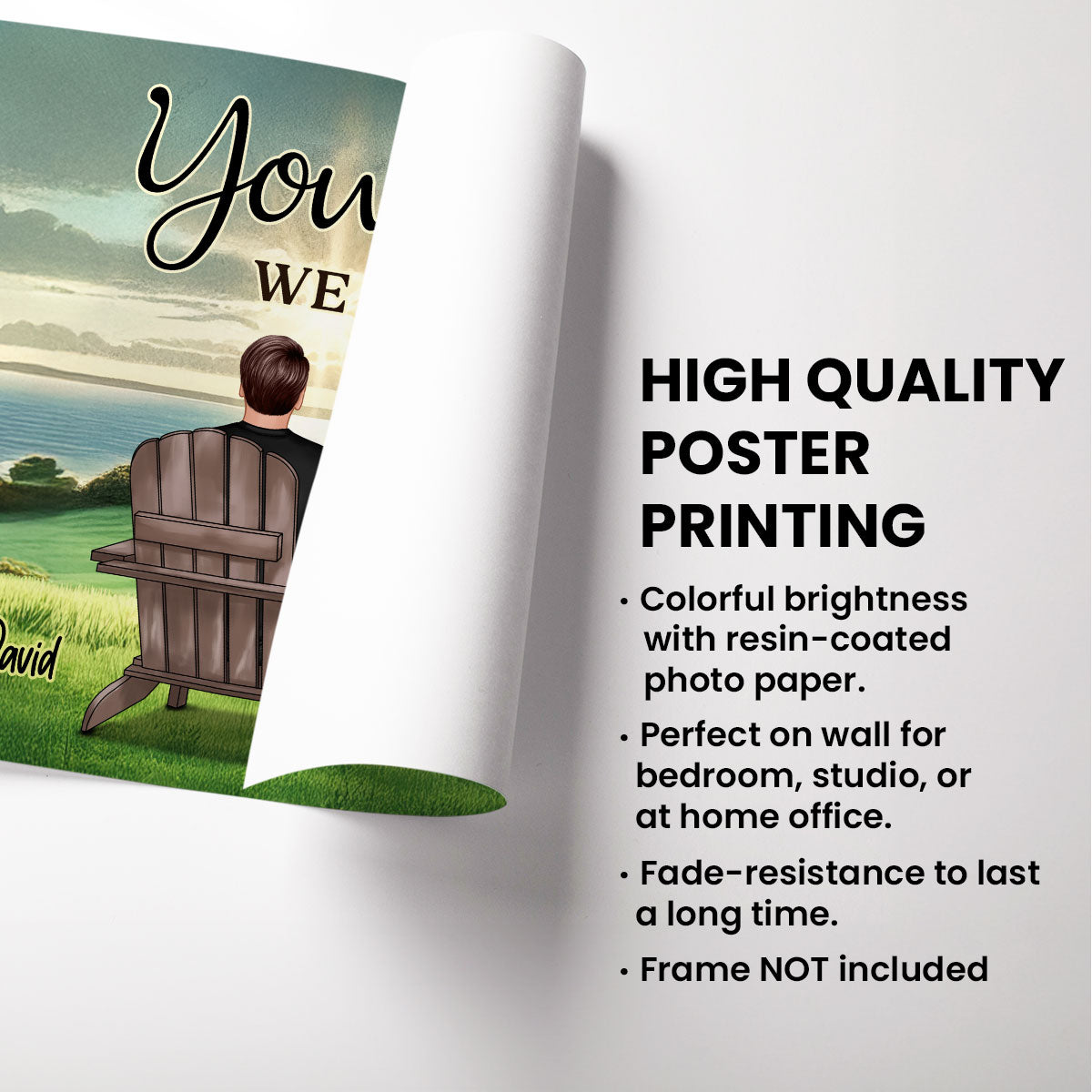 Back View Couple Sitting On Grass Hill Personalized Poster, Heartfelt Gift For Couple, For Him, For Her