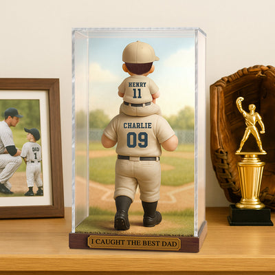 Baseball Dad & Kid In Display 3D Effect Personalized Acrylic Flat Block Plaque
