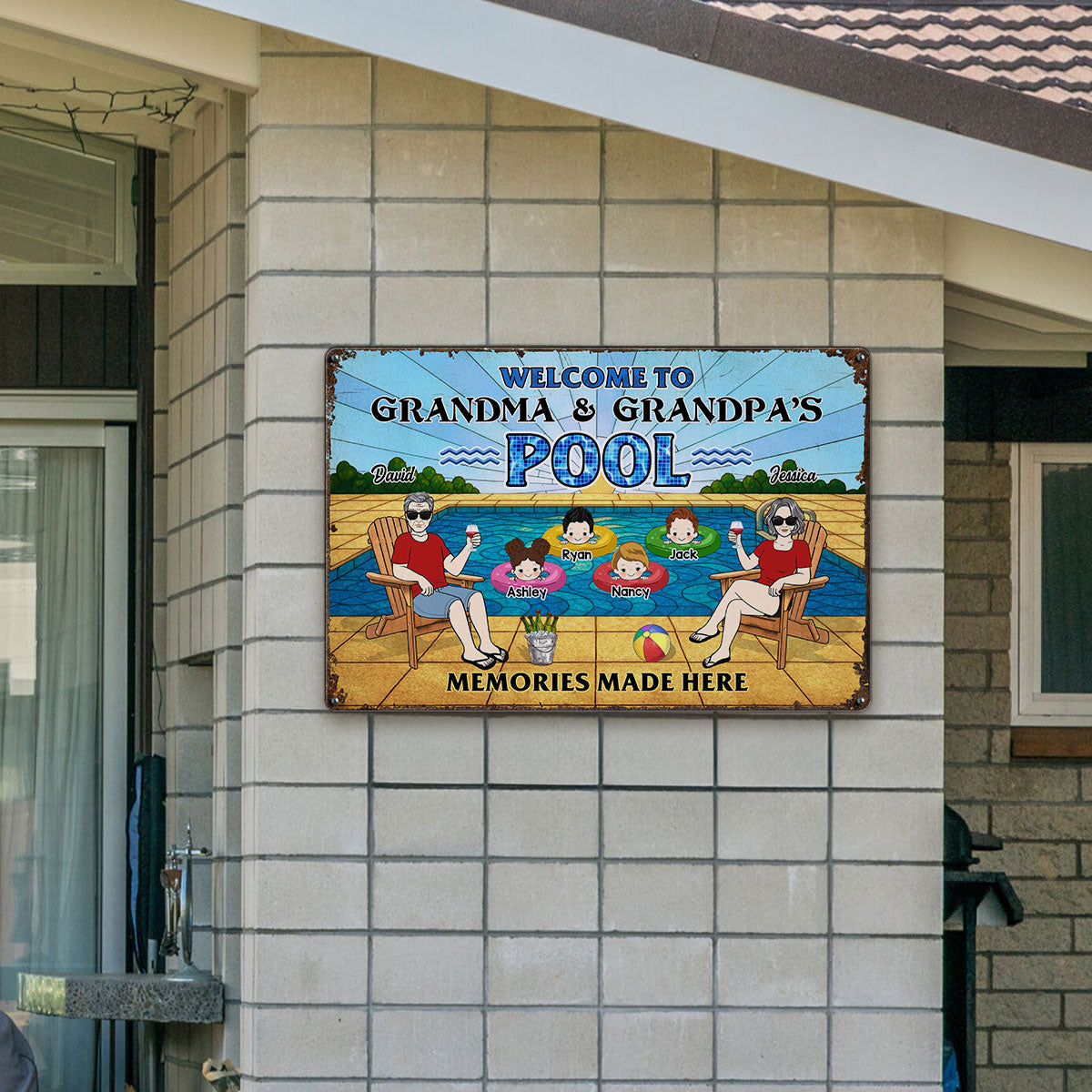 Summer Welcome To Grandpa Grandma Grandparents Pool Personalized Metal Sign| Summer Outdoor Decoration