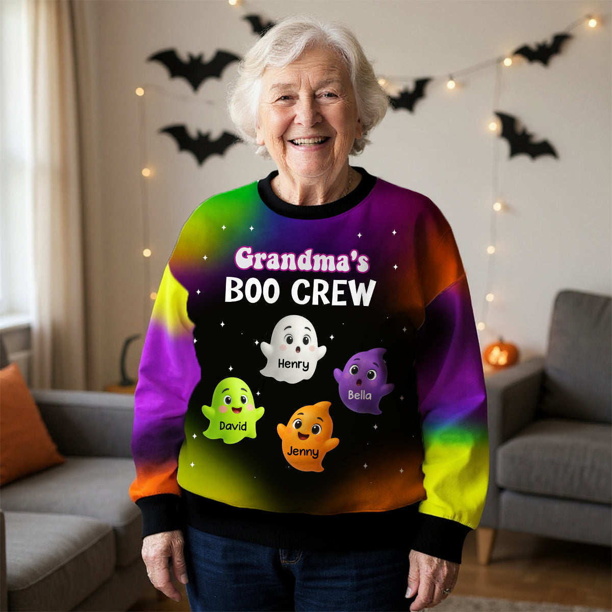 Grandma Mom Boo Crew Personalized 3D Sweatshirt, Halloween Gift for Grandma