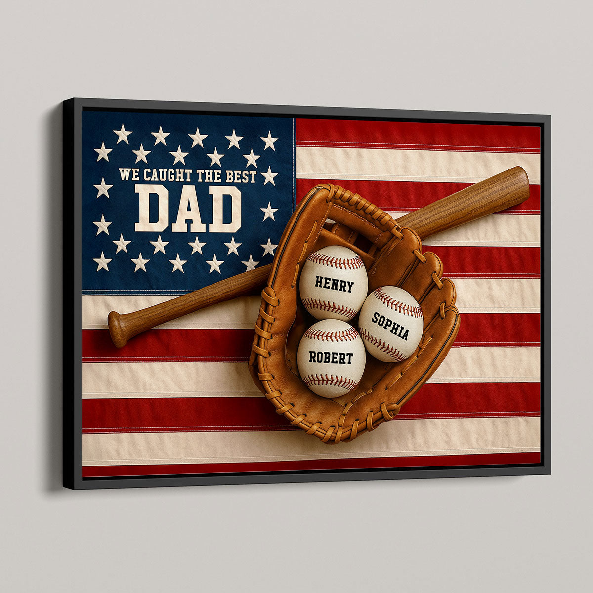 Nation Flag We Caught The Best Dad Baseball 3D Effect Personalized Poster, Unique Father's Day Gift For Dad