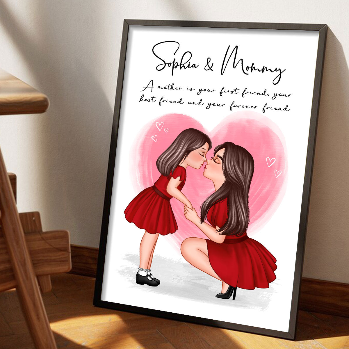 Mom And Kid Holding Hands Kissing Personalized Poster, Gift For Mom