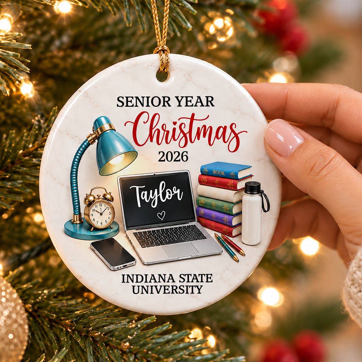 Senior Year Christmas Study Desk – Personalized Ceramic Ornament – Senior Keepsake Gift, High School or College Graduation Gifts