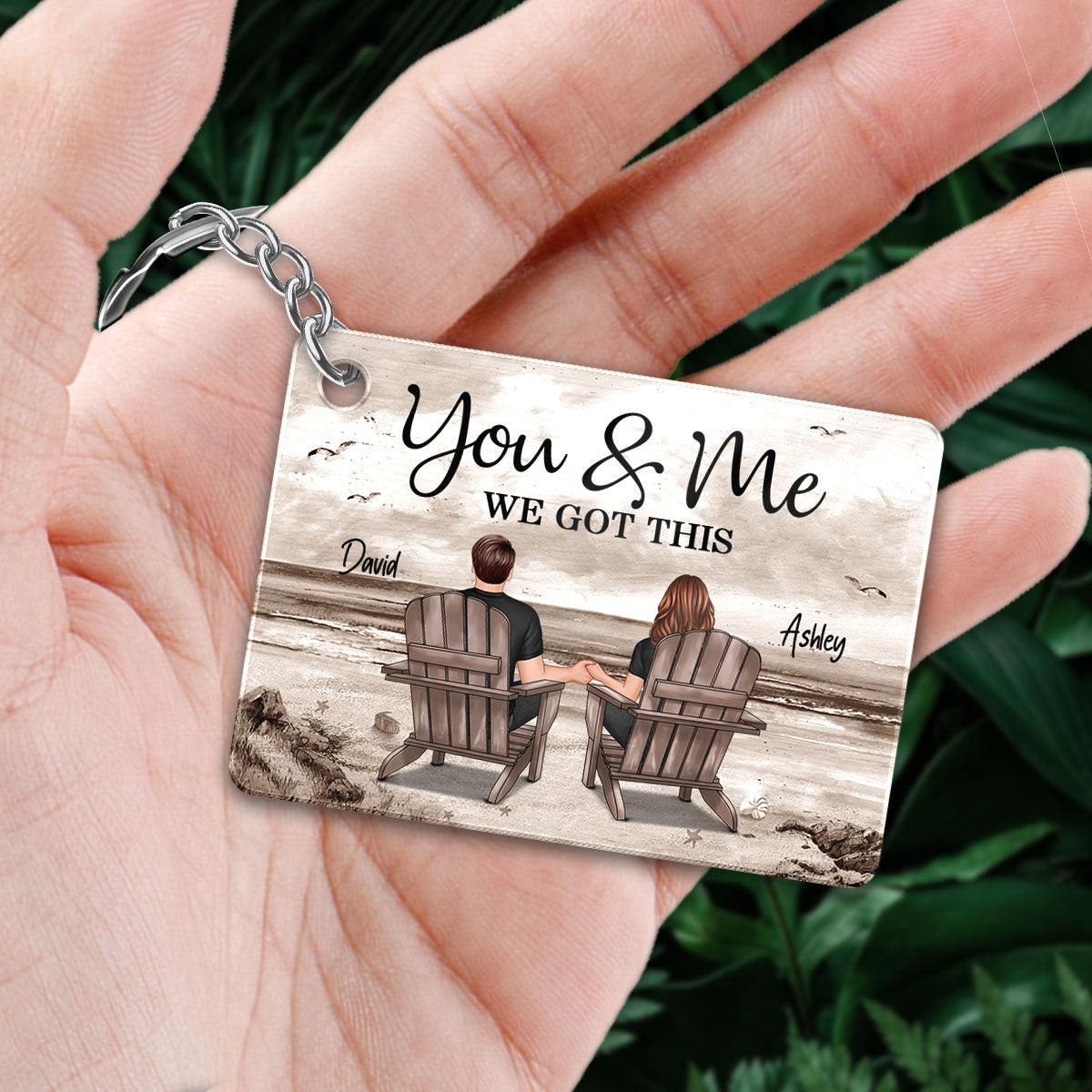 Back View Couple Sitting Retro Vintage Beach Landscape Personalized Acrylic Keychain