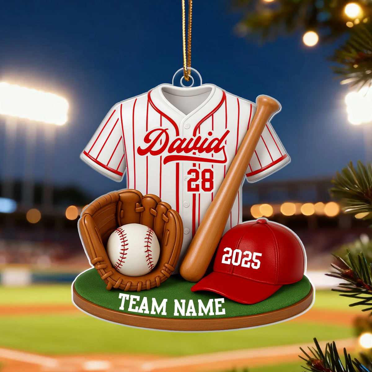 Baseball Softball Kit 3D Effect - Personalized Acrylic Ornament - Christmas Gift for Son, Daughter, Grandkids