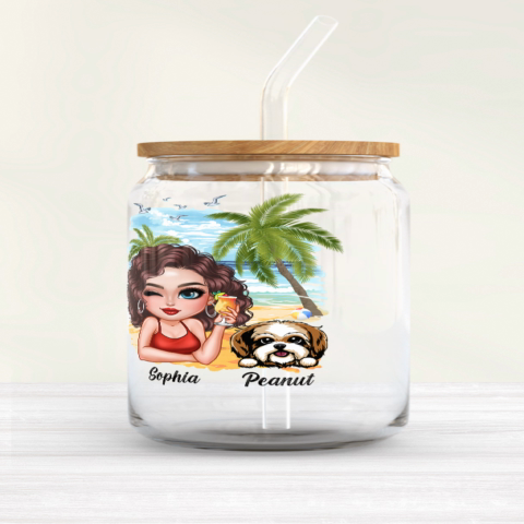 Summer Vibe Life Is Better With A Dog Personalized Clear Glass Can