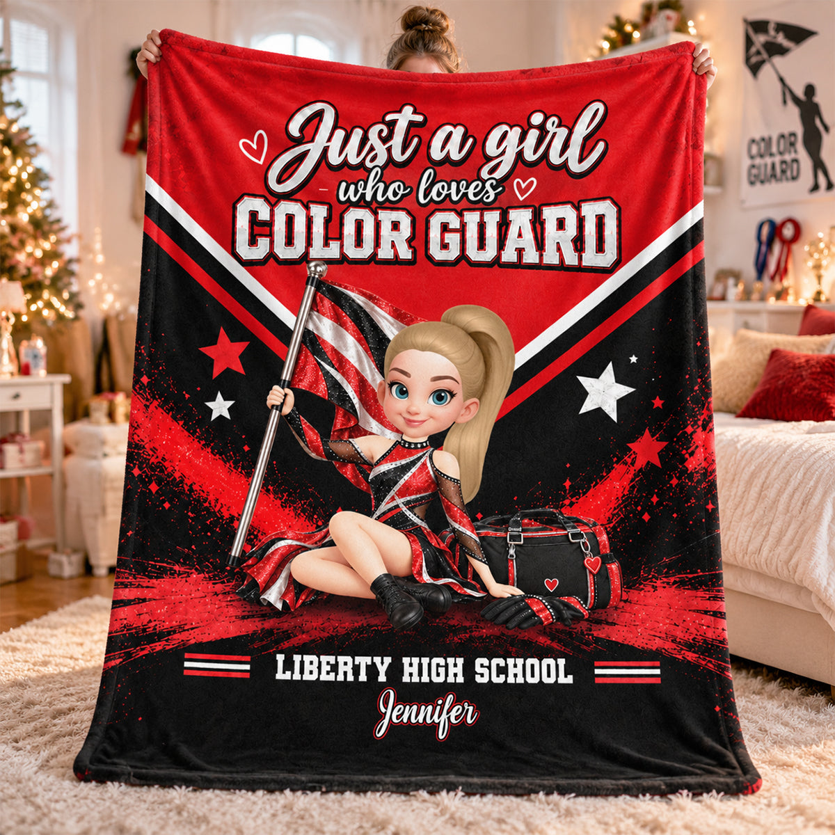 Just a Girl Who Loves Color Guard - Personalized Fleece Blanket - Christmas Gift for Daughter, Granddaughter, Niece