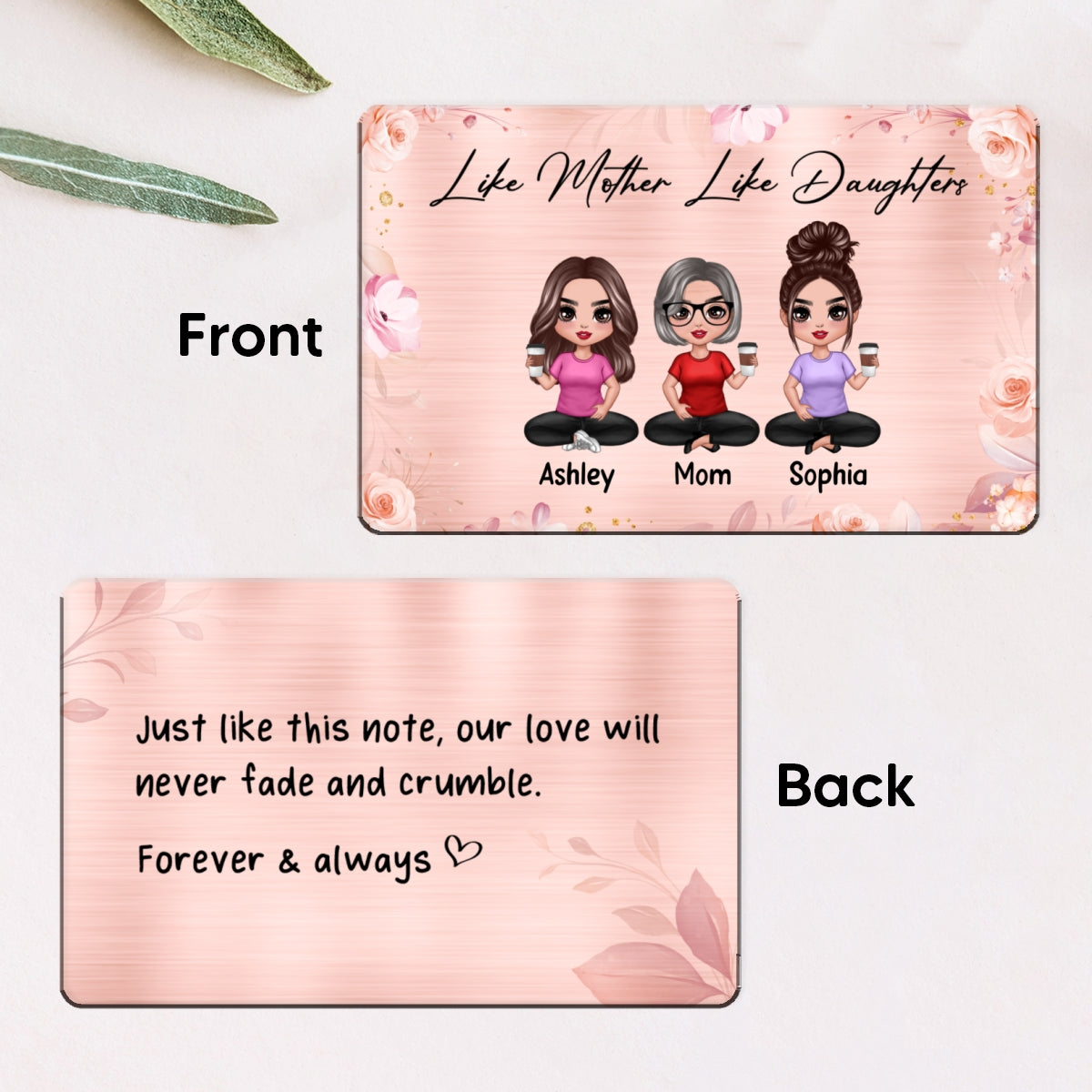 Like Mother Like Daughters We Love You Doll Women Sitting Personalized Metal Wallet Card