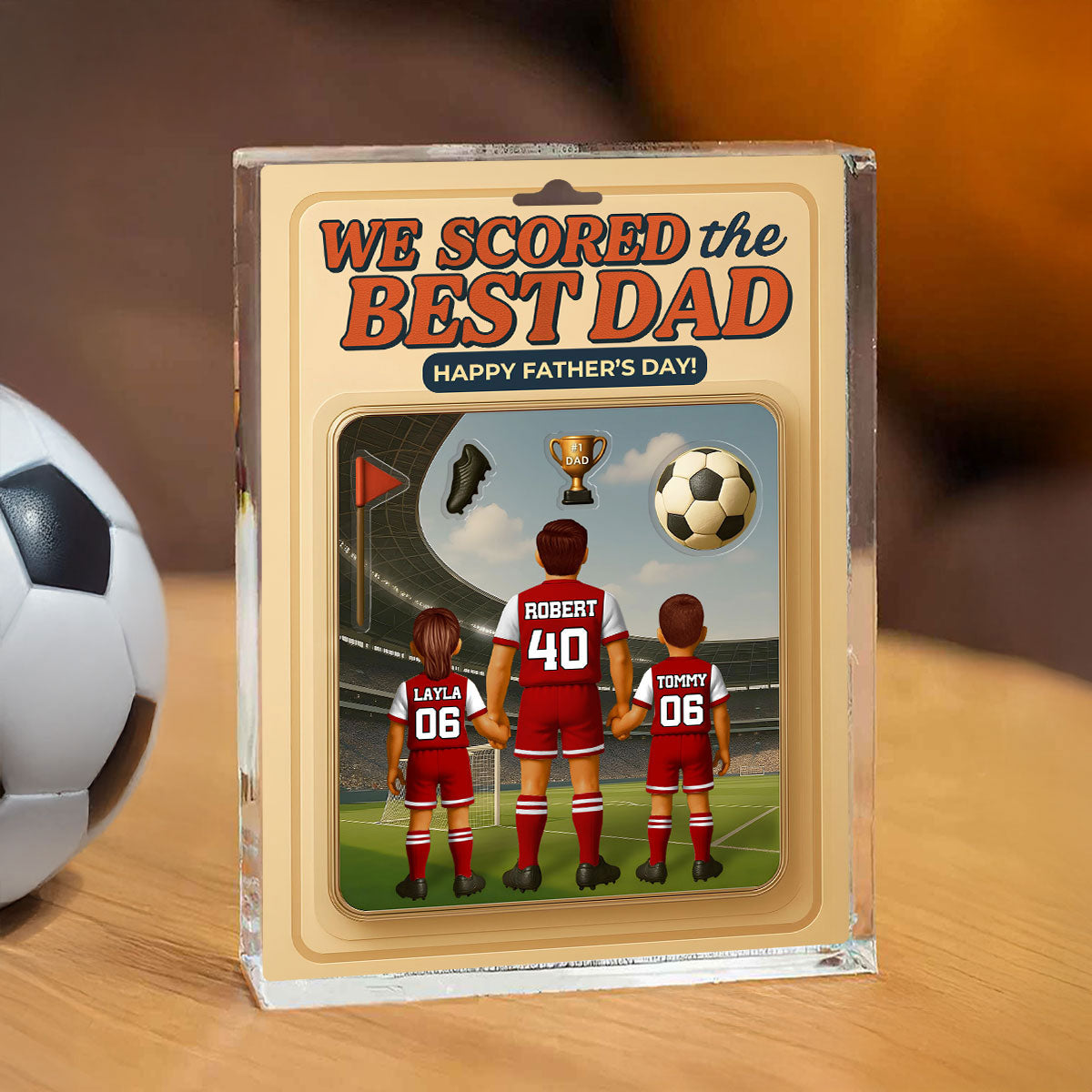 I Scored the Best Dad Football Custom Action Figure Personalized Acrylic Block Plaque, Father's Day Gift for Dad, Gift for Husband
