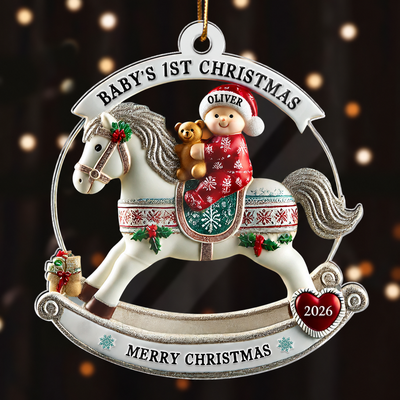 Baby First Christmas Newborn On Horse Keepsake 3D Effect Personalized Acrylic Ornament