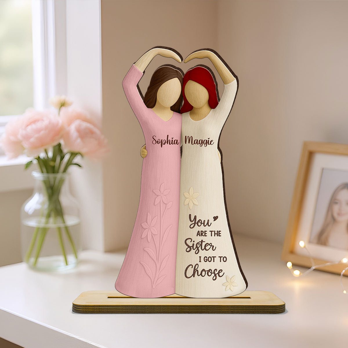 Soul Sister Friendship 3D Effect Personalized Standing Wooden Plaque, Gifts for Best Friend, Bestie Birthday Gift